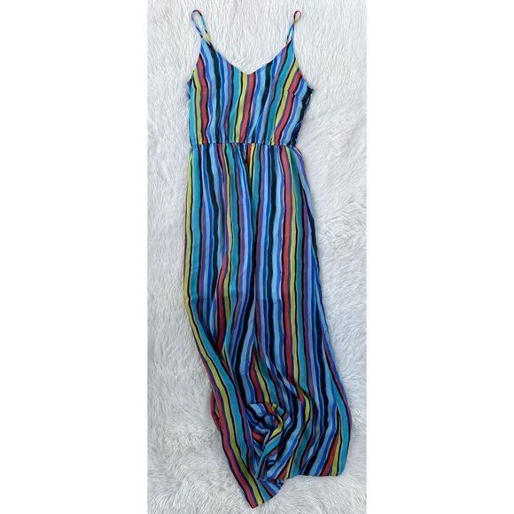 Buttons SZ S Woman’s Vibrant Multicolored Vertical Striped Maxi Dress - Picture 11 of 12